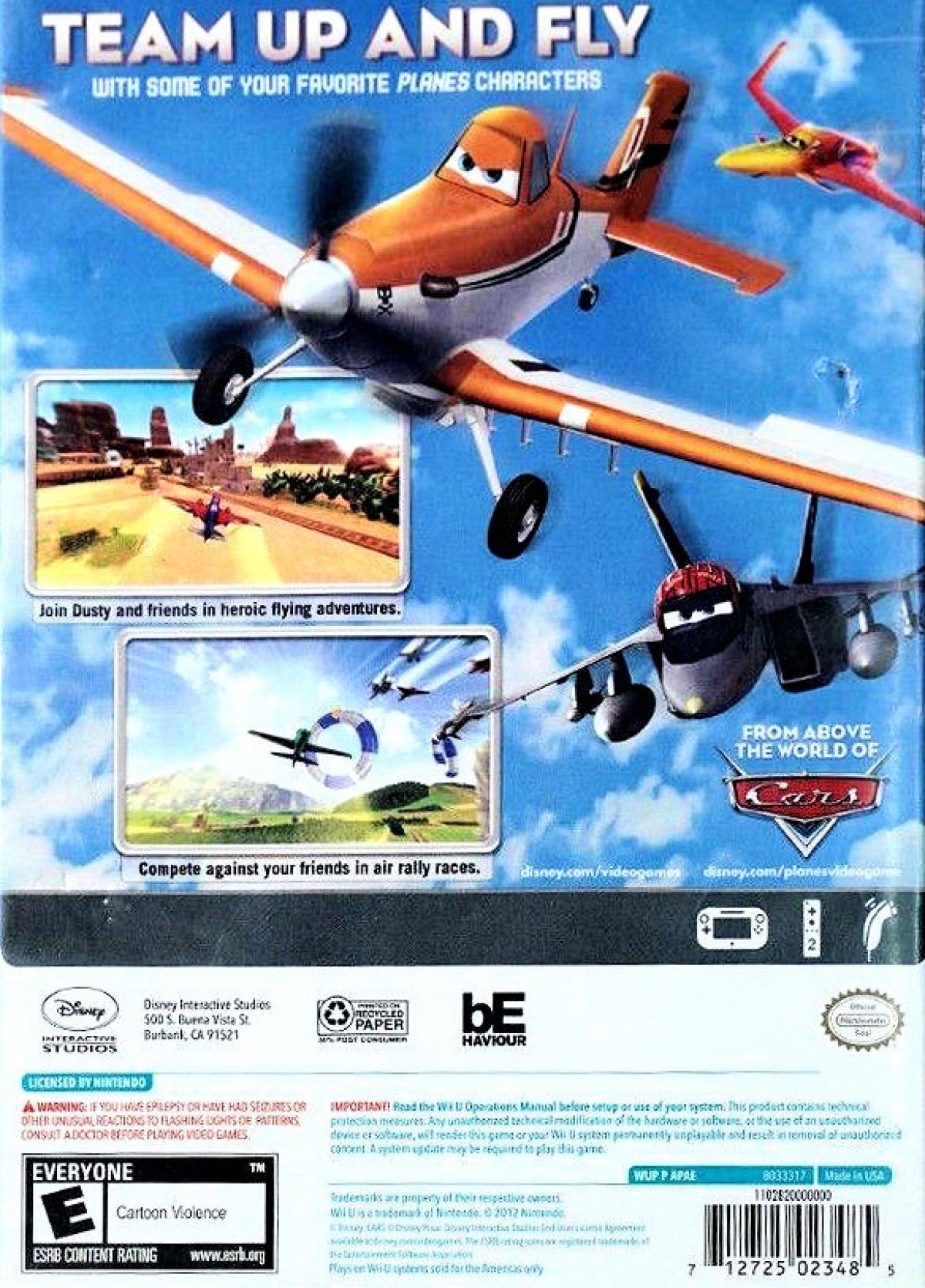 Disney Planes back cover art for Nintendo Wii U (Wii U) video game. 