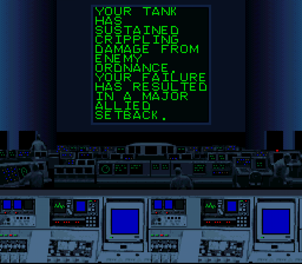 Super Battletank 2 for Super Nintendo Entertainment System with tank combat and military action theme failed mission screen