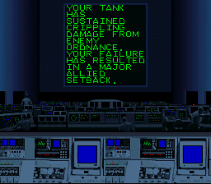 Super Battletank 2 for Super Nintendo Entertainment System with tank combat and military action theme failed mission screen