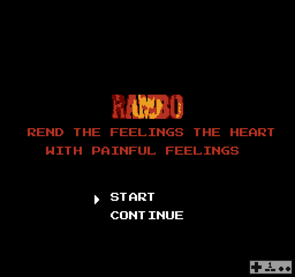 Rambo Nintendo Entertainment System NES video game featuring action adventure gameplay John Rambo military combat enemy battles weapon attacks jungle missions survival action challenging stages and classic 8 bit Nintendo gameplay retro video game collection collectible gaming appeal gameplay
