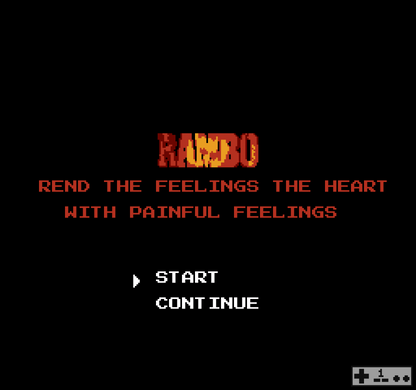 Rambo Nintendo Entertainment System NES video game featuring action adventure gameplay John Rambo military combat enemy battles weapon attacks jungle missions survival action challenging stages and classic 8 bit Nintendo gameplay retro video game collection collectible gaming appeal gameplay