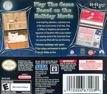 Charlotte's Web back of case for Nintendo DS (DS) family adventure video game