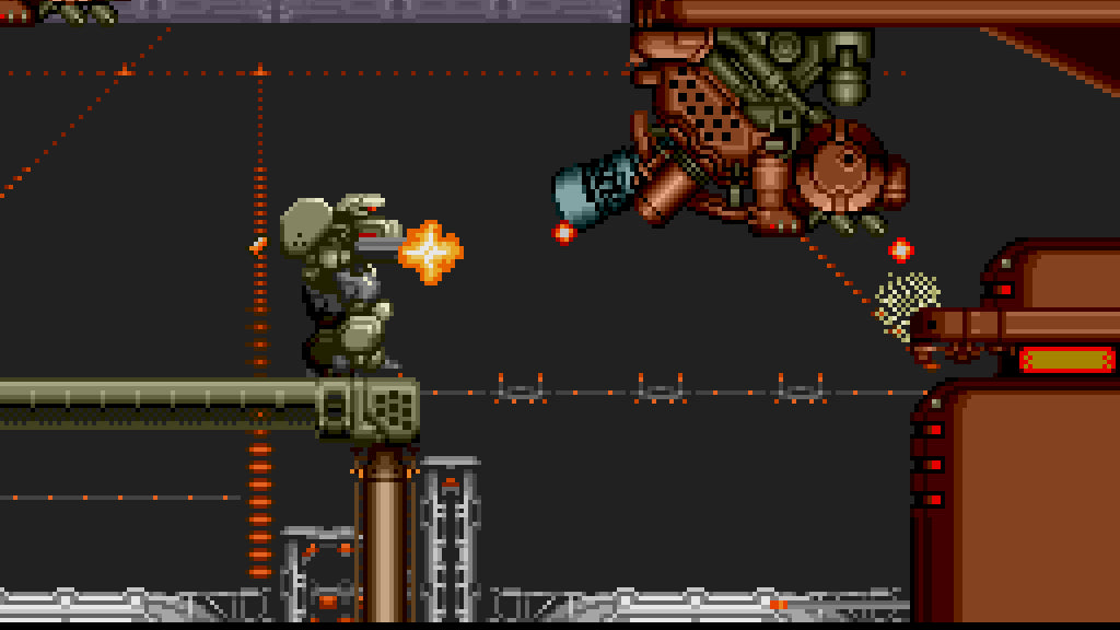 Cybernator Super Nintendo SNES side scrolling shooter mech action run and gun futuristic warfare robot combat platform shooting Konami classic retro 16 bit gaming Super Nintendo Entertainment System software video game title gameplay