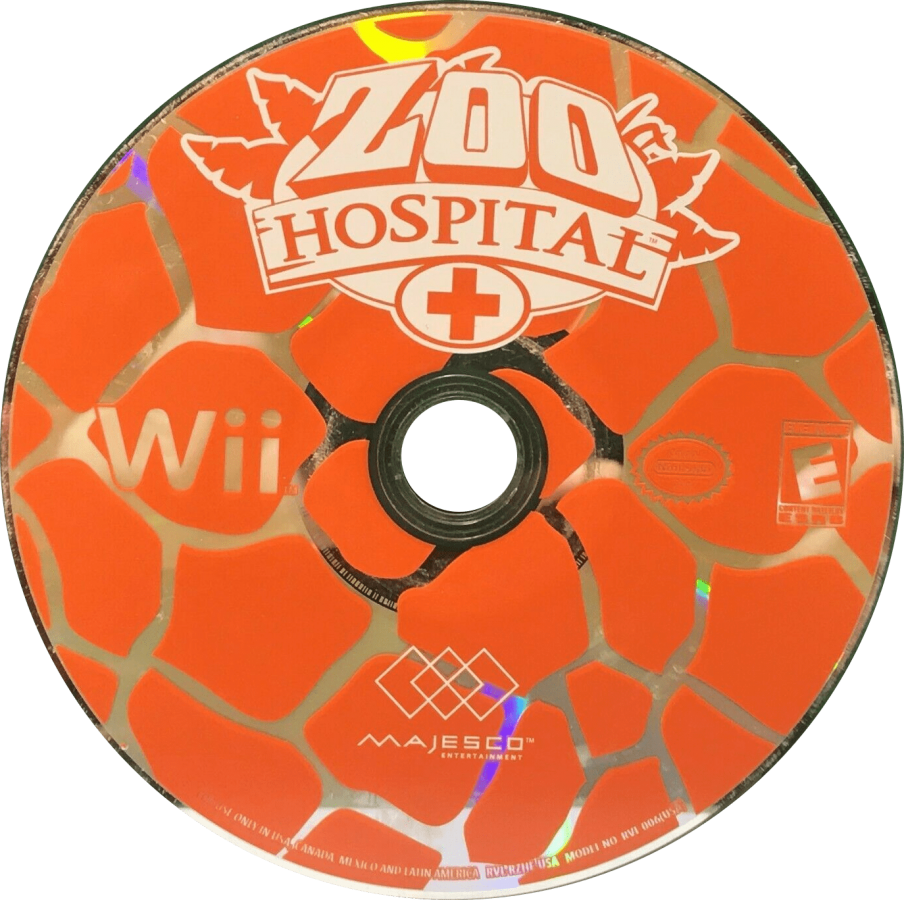 Zoo Hospital disc art for Nintendo Wii (Wii) featuring veterinary simulation gameplay where players diagnose and treat exotic animals, manage a zoo clinic, and perform interactive medical procedures with motion‑based controls.