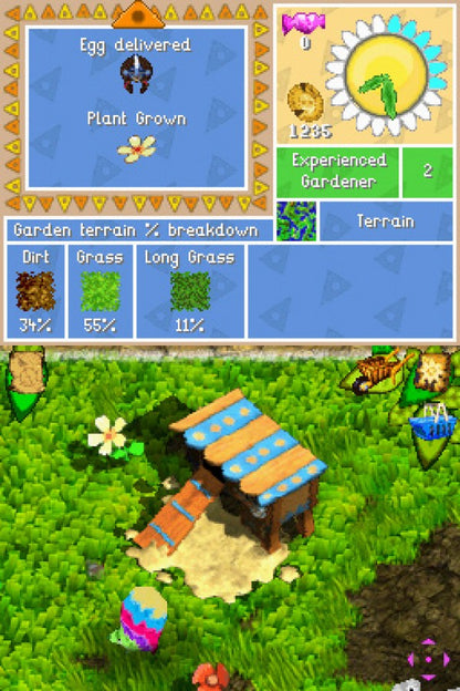 Viva Piñata Pocket Paradise for Nintendo DS, gameplay for a life simulation video game with garden management, creature collecting, resource management, and colorful casual gameplay