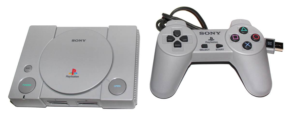 PlayStation Classic Sony mini console system pre-loaded games HDMI output retro gaming plug-and-play nostalgic original OEM controller included top down of console and controller