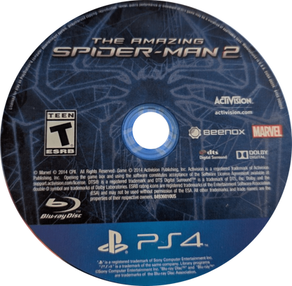 The Amazing Spider-Man 2 disc for PlayStation 4 (PS4) superhero action-adventure game featuring Marvel’s Spider-Man