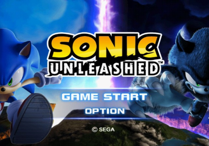 Sonic Unleashed – PlayStation 2 (PS2) video game title screen, action-adventure platformer.