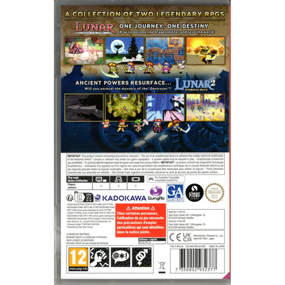 Lunar Remastered Collection back of box for Nintendo Switch classic RPG video game