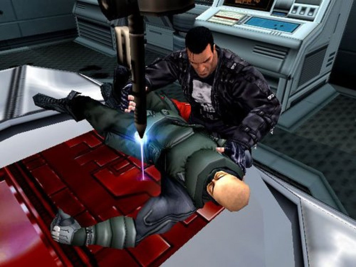 The Punisher Xbox retro video game action shooter featuring Frank Castle intense combat weapons tactical gameplay crime fighting missions Marvel character action third person shooting Xbox gaming experience collectible game collection appeal gameplay