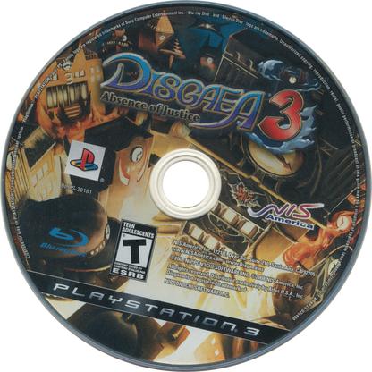Disgaea 3: Absence of Justice disc art for PlayStation 3 (PS3) video game