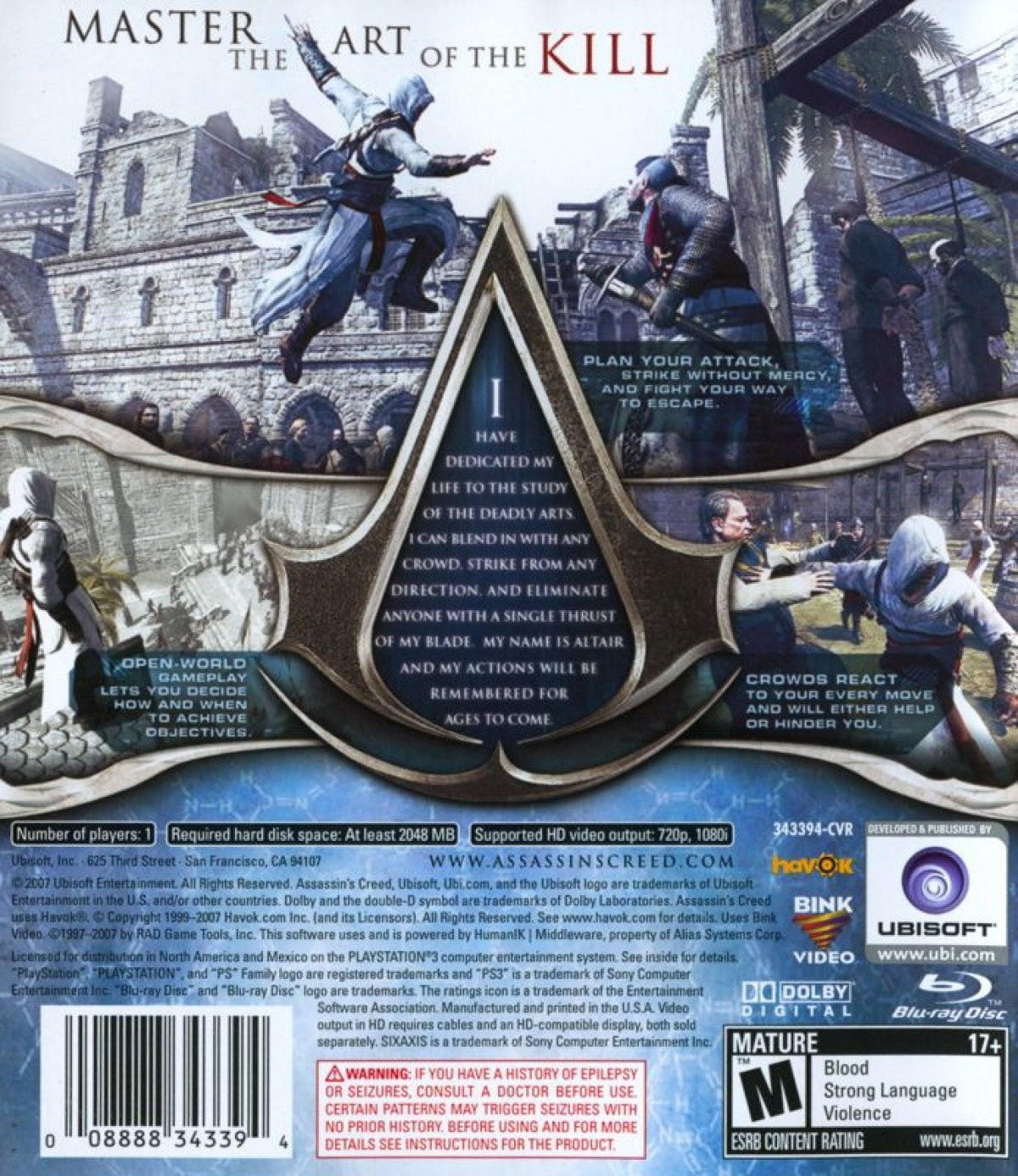 Assassin's Creed [Greatest Hits] – PlayStation 3 (PS3) back cover art for video game for PS3