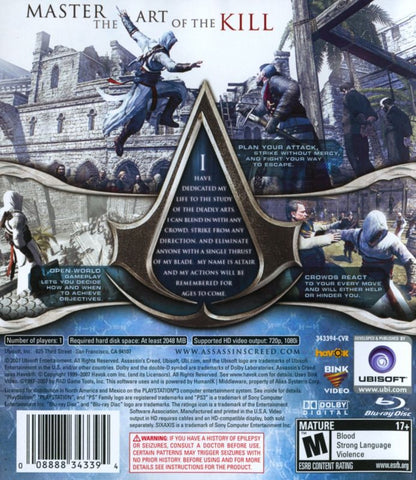 Assassin's Creed [Greatest Hits] – PlayStation 3 (PS3) back cover art for video game for PS3