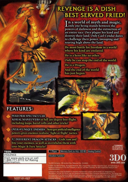 Dragon Rage PlayStation 2 action fantasy video game dragons flying fire-breathing combat over-the-shoulder perspective monster hunting missions destructible environments strategy elements back cover