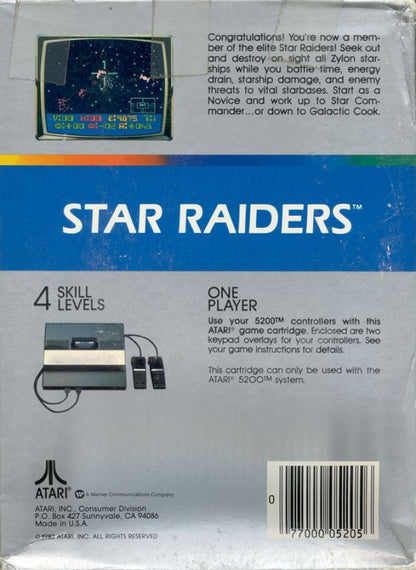 Star Raiders back cover art for Atari 5200 video game