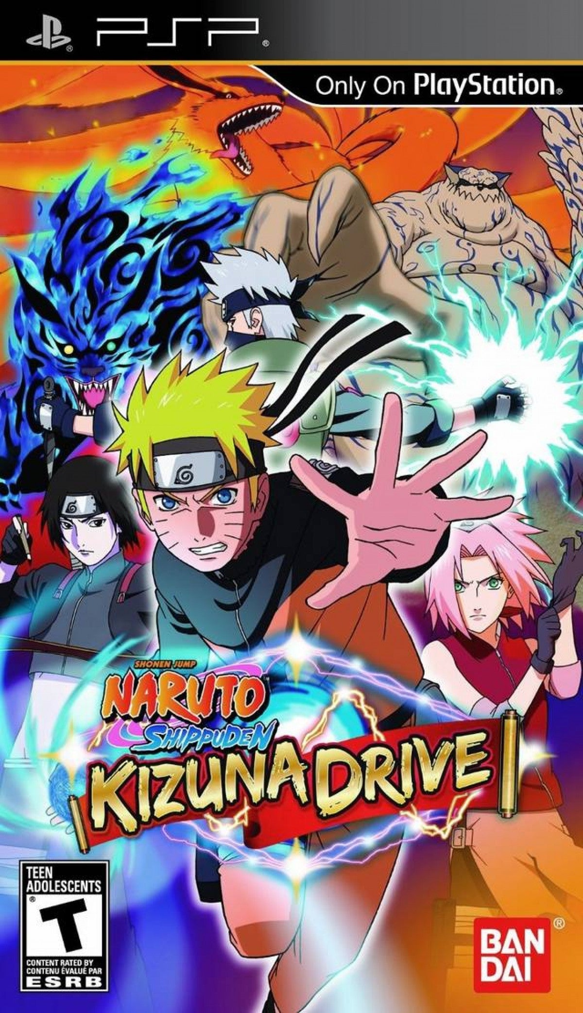 Naruto Shippuden Kizuna Drive PlayStation Portable PSP for action role playing video game fans featuring Naruto and Team 7 ninja combat cooperative missions fast paced battles jutsu abilities anime inspired characters boss fights story driven gameplay and immersive Naruto Shippuden adventure collectible gaming appeal front cover art