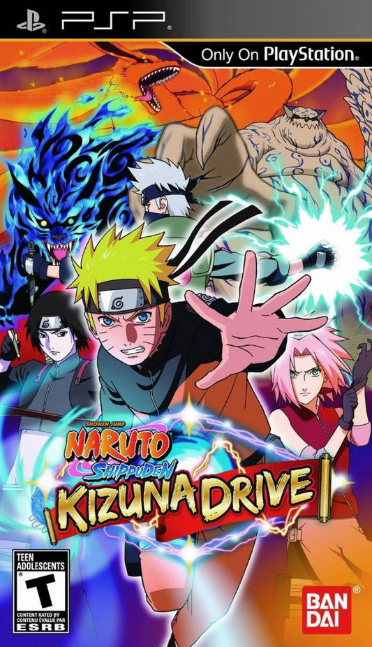 Naruto Shippuden Kizuna Drive PlayStation Portable PSP for action role playing video game fans featuring Naruto and Team 7 ninja combat cooperative missions fast paced battles jutsu abilities anime inspired characters boss fights story driven gameplay and immersive Naruto Shippuden adventure collectible gaming appeal front cover art