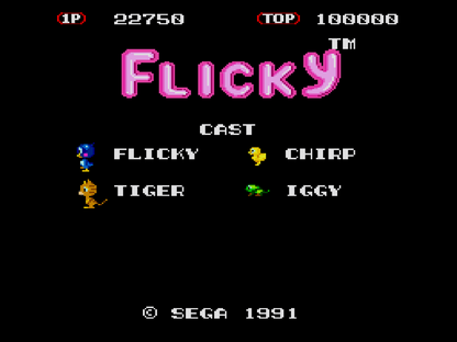 Flicky Sega Genesis GEN for retro video game enthusiasts featuring classic arcade action gameplay colorful platforming stages fast paced enemy avoidance charming bird character family friendly challenges and collectible gaming appeal gameplay 