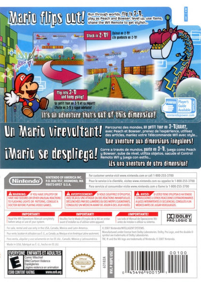Super Paper Mario – Nintendo Wii (Wii) action-adventure platformer role-playing video game back of case