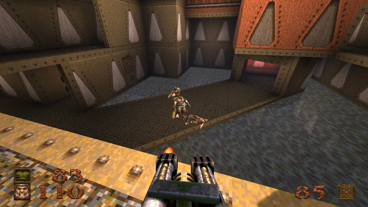 Quake Nintendo Switch inspired design featuring classic first person shooter action aesthetic fast paced combat dark sci fi environments intense multiplayer battles legendary arena gameplay enhanced modern features retro gaming presentation gameplay 