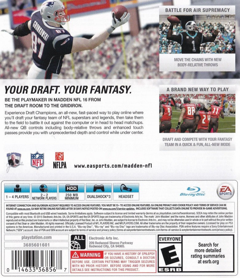 Madden NFL 16 back cover art for PlayStation 3 (PS3) video game