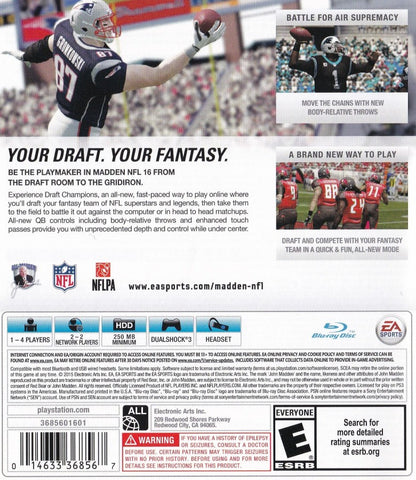 Madden NFL 16 back cover art for PlayStation 3 (PS3) video game
