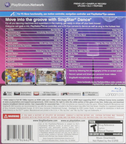 SingStar Dance back cover art for PlayStation 3 (PS3) video game