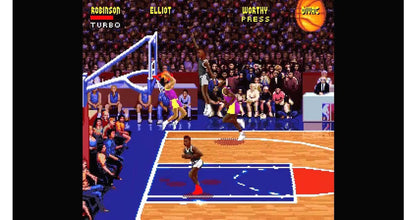 NBA Jam Tournament Edition for Super Nintendo arcade style basketball game featuring two on two matches over the top dunks fast paced gameplay and multiplayer competitive mode gameplay