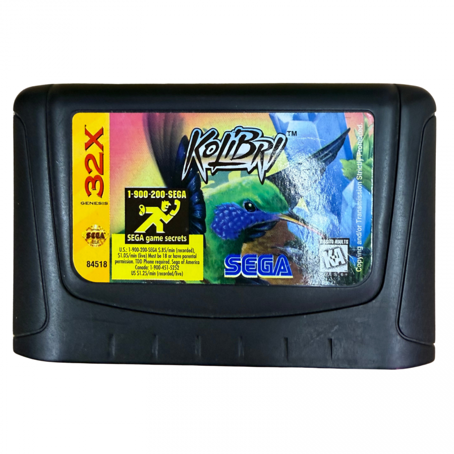 Kolibri Sega 32X for retro video game enthusiasts featuring side scrolling shoot em up gameplay unique hummingbird protagonist nature themed environments fast paced aerial combat weapon upgrades challenging enemy encounters and collectible gaming appeal front of cartridge