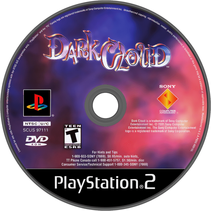Dark Cloud for PlayStation 2 with action-RPG adventure and city-building gameplay disc