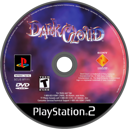 Dark Cloud for PlayStation 2 with action-RPG adventure and city-building gameplay disc
