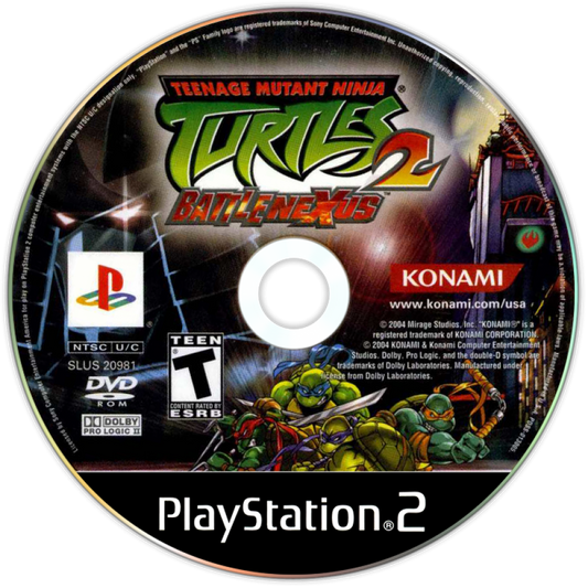 Teenage Mutant Ninja Turtles 2: Battle Nexus – PlayStation 2 (PS2) video game disc, action beat 'em up.