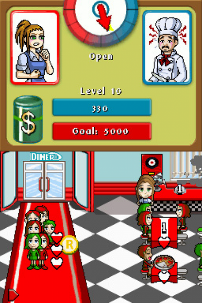 Diner Dash for Nintendo DS time management simulation video game featuring fast paced restaurant gameplay customer service challenges stylus controls and casual handheld gaming experience gameplay 