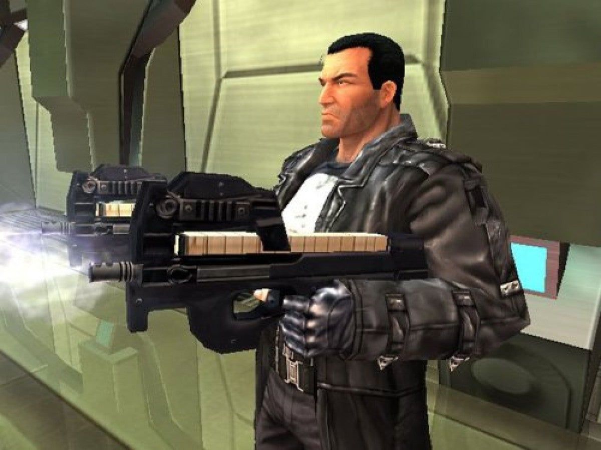 The Punisher Xbox retro video game action shooter featuring Frank Castle intense combat weapons tactical gameplay crime fighting missions Marvel character action third person shooting Xbox gaming experience collectible game collection appeal gameplay