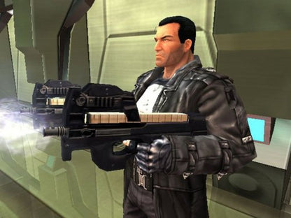 The Punisher Xbox retro video game action shooter featuring Frank Castle intense combat weapons tactical gameplay crime fighting missions Marvel character action third person shooting Xbox gaming experience collectible game collection appeal gameplay