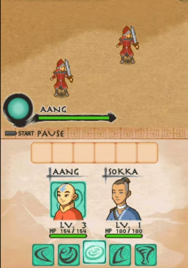 Avatar: The Last Airbender for Nintendo DS action adventure video game featuring elemental bending combat, story driven missions based on the animated series, puzzle solving, and stylus based handheld gameplay experience gameplay