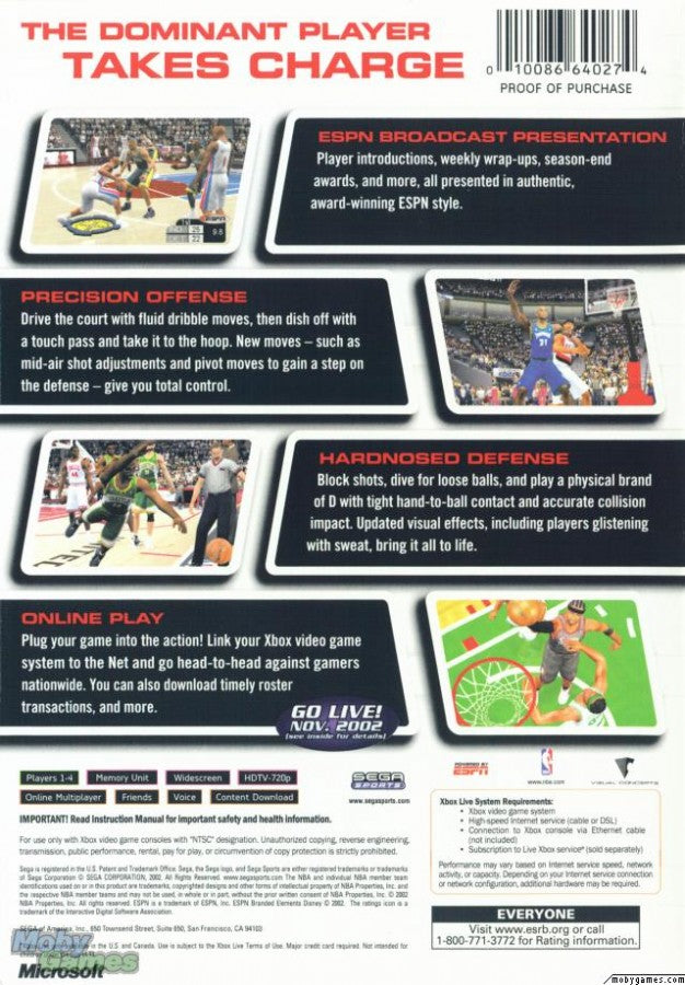 NBA 2K3 back cover art for Xbox (XBOX) video game