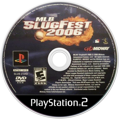 MLB SlugFest 2006 PlayStation 2 PS2 for retro video game enthusiasts featuring arcade style baseball gameplay over the top sports action exaggerated power hits fast paced multiplayer competition authentic MLB teams and players and collectible gaming appeal disc