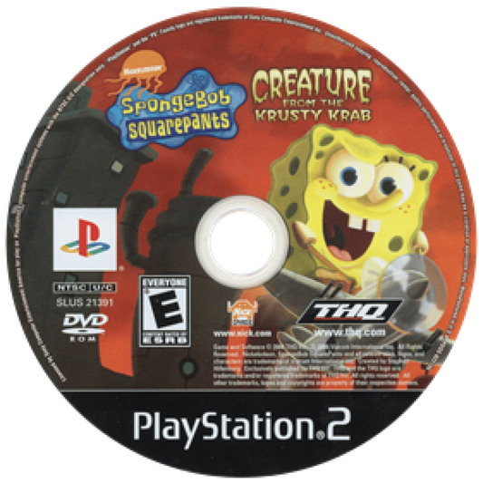 SpongeBob SquarePants Creature from the Krusty Krab PlayStation 2 PS2 video game, action platformer, cartoon-based adventure, Nickelodeon title disc