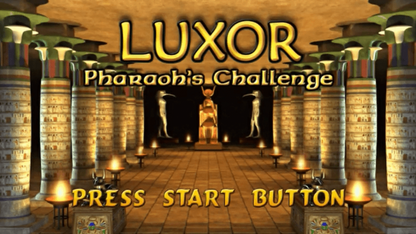 Luxor Pharaohs Challenge PSP match-three puzzle adventure game set in ancient Egypt with marquee shooting mechanics and pharaohs treasure main menu title screen