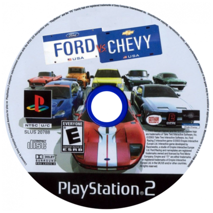 Ford vs Chevy PS2 Sony PlayStation 2 racing game drag racing muscle cars Ford Chevrolet rivalry car customization street racing competition automotive racing gameplay retro gaming PlayStation 2 software video game title disc