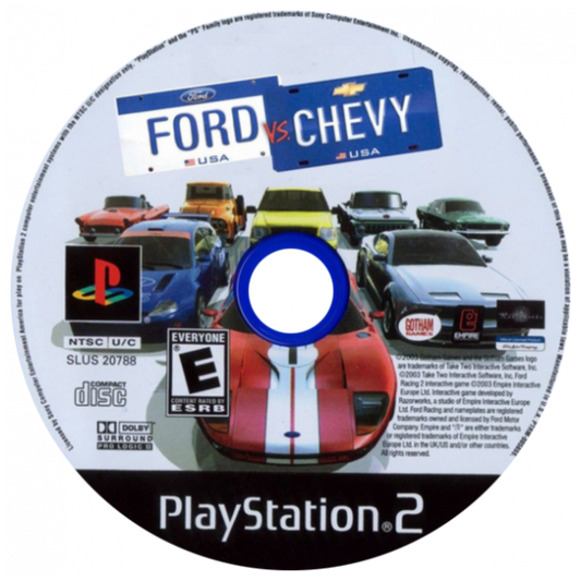 Ford vs Chevy PS2 Sony PlayStation 2 racing game drag racing muscle cars Ford Chevrolet rivalry car customization street racing competition automotive racing gameplay retro gaming PlayStation 2 software video game title disc