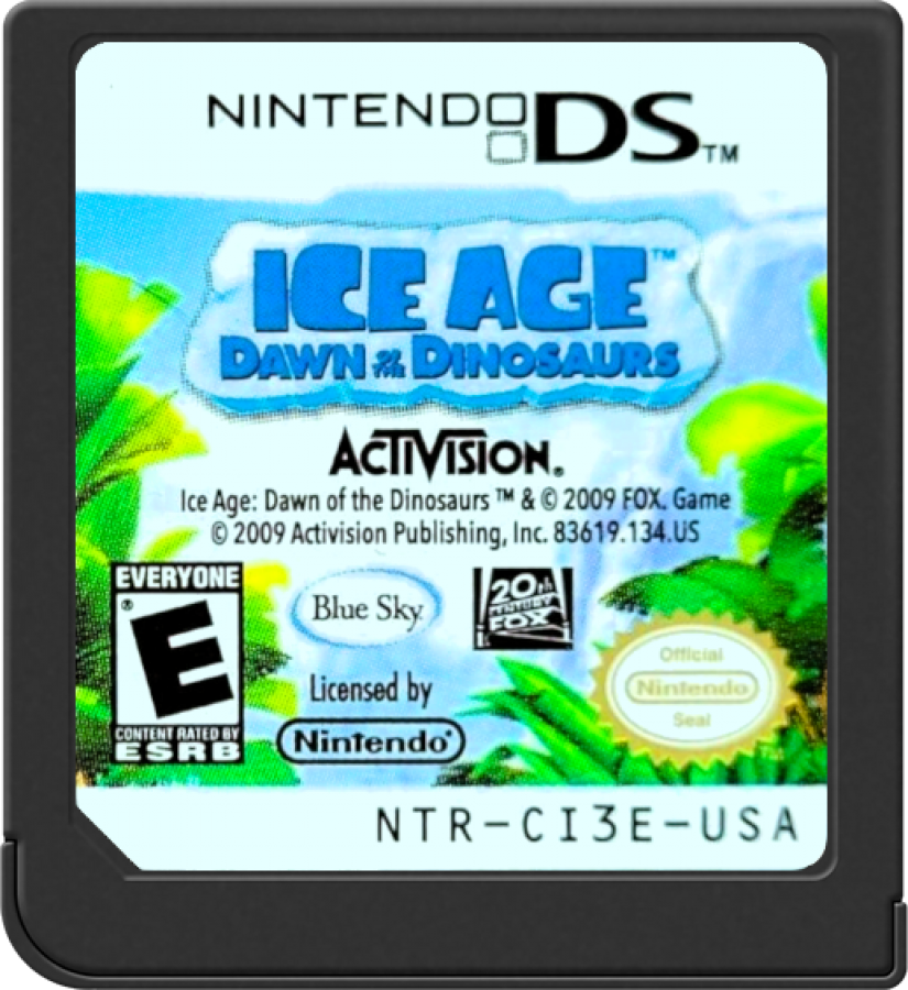 Ice Age Dawn of the Dinosaurs Nintendo DS DS for action adventure video game fans featuring Scrat and Ice Age characters dinosaur encounters prehistoric environments platforming challenges puzzle solving mini games colorful levels and family friendly portable Nintendo DS gameplay collectible gaming appeal game cartridge