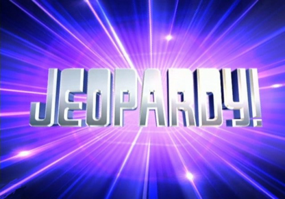 Jeopardy! title screen for Playstation 2 (PS2) trivia video game
