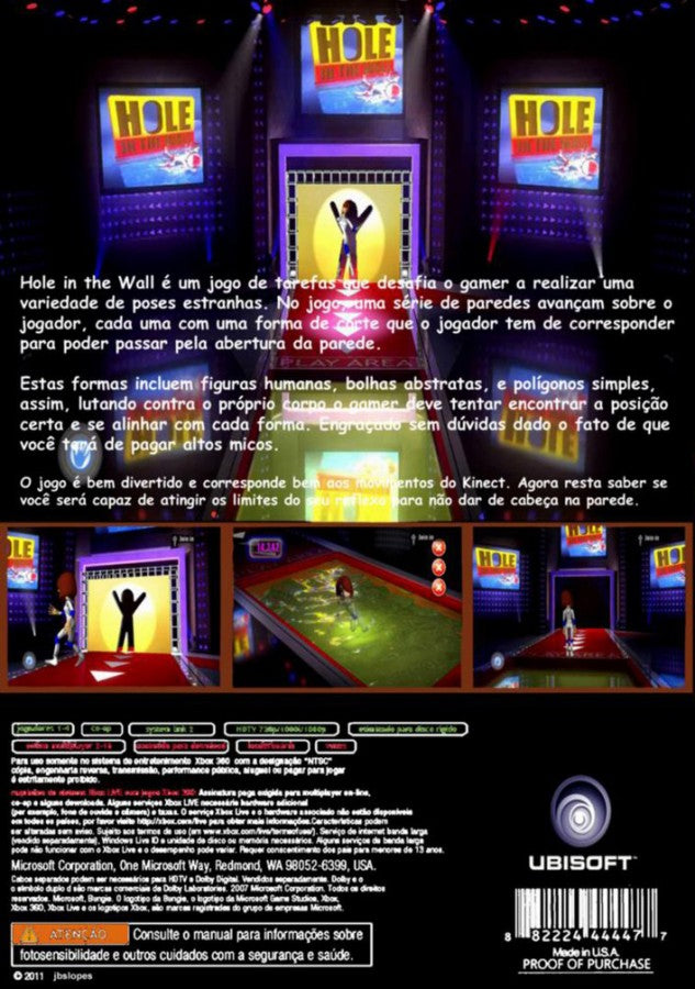 Hole in the Wall back of case for Xbox 360 (X360) motion-controlled party puzzle video game