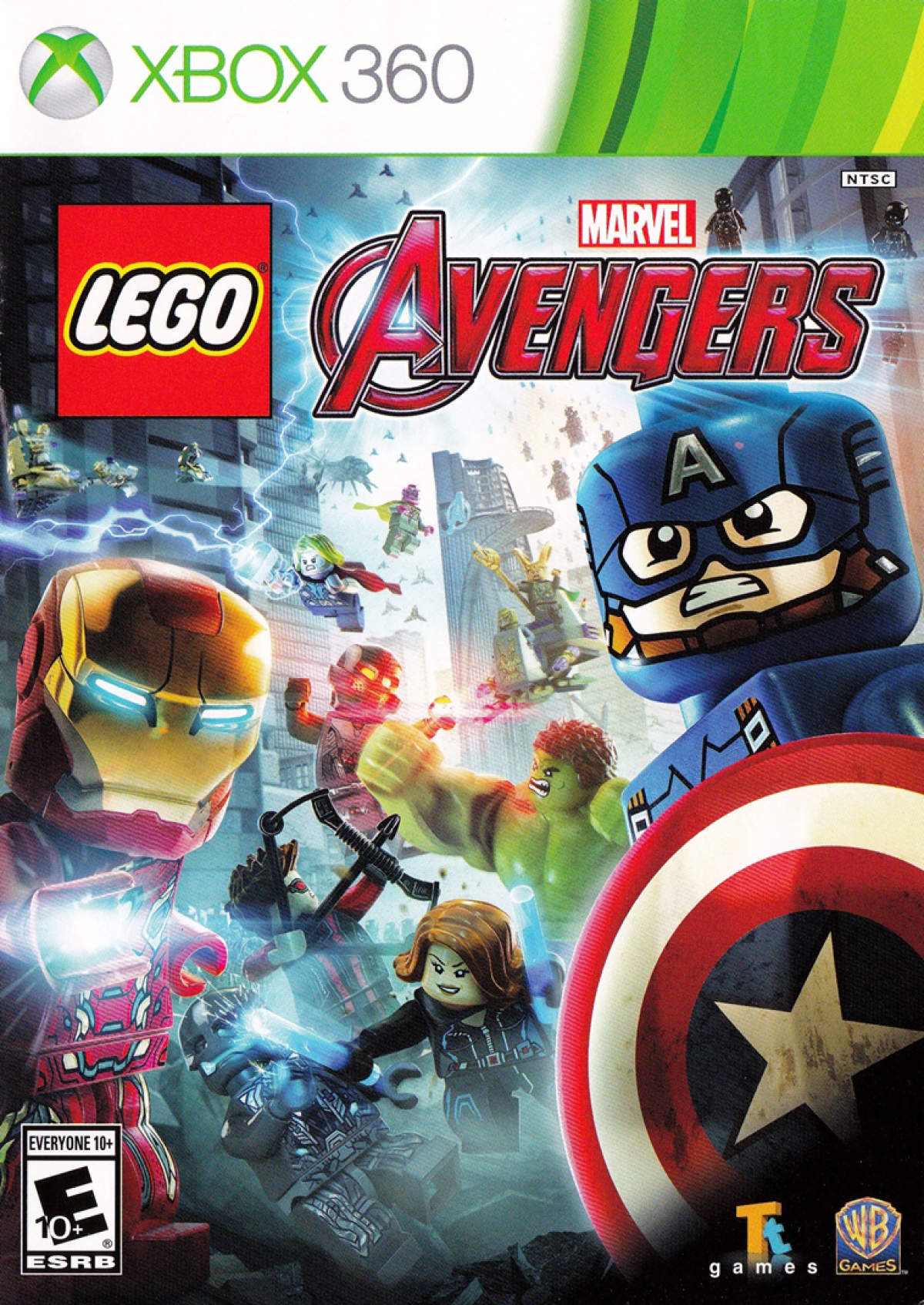 LEGO Marvel's Avengers Xbox 360 X360 video game featuring action adventure gameplay Marvel superheroes Avengers team Iron Man Captain America Thor Hulk Black Widow Hawkeye superpowered combat LEGO building puzzles collectible characters open world exploration villain battles cinematic story missions and classic Xbox 360 superhero gaming retro video game collection collectible gaming appeal front cover