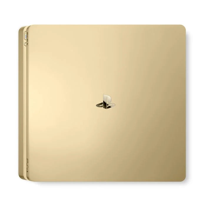 PlayStation 4 PS4 Slim Gold console featuring sleek limited edition gold finish 1TB storage Blu ray gaming HDR support Wi Fi connectivity wireless DualShock 4 controller compatibility immersive gaming and entertainment system collectible gaming appeal