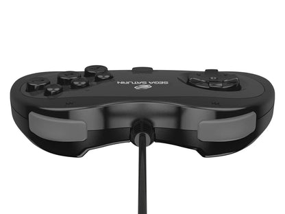 Retro Bit Sega Saturn Controller inspired design featuring classic 90s gaming accessory aesthetic six button arcade style layout precision D pad wired retro console compatibility faithful Sega Saturn reproduction controller nostalgic fighting game and arcade gameplay presentation top 
