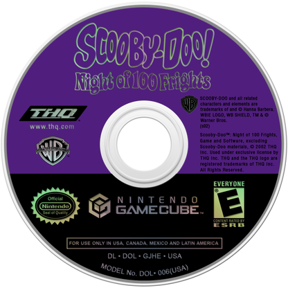Scooby-Doo!: Night of 100 Frights for GameCube (GC) at Gamers INC, featuring a spooky 3D platforming adventure where you play as Scooby-Doo searching for the rest of the Mystery Inc. gang in the haunted Mystic Manor, collecting Scooby Snacks, unlocking fun power-ups, and facing off against classic villains from the original cartoon series disc  