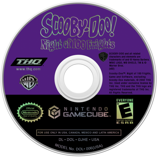 Scooby-Doo!: Night of 100 Frights for GameCube (GC) at Gamers INC, featuring a spooky 3D platforming adventure where you play as Scooby-Doo searching for the rest of the Mystery Inc. gang in the haunted Mystic Manor, collecting Scooby Snacks, unlocking fun power-ups, and facing off against classic villains from the original cartoon series disc  